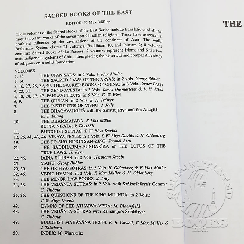 The Sacred Books of the East edited by Friedrich Max Muller- Table of Contents