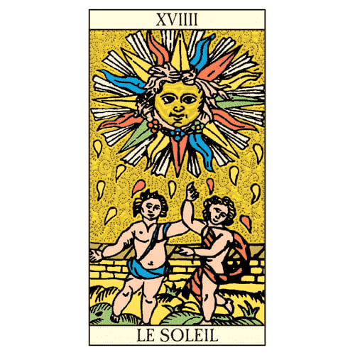 Golden Tarot of Marseille: Designed by Claude Burdel and published by Lo Scarabeo. Card XVIIII- Le Soleil